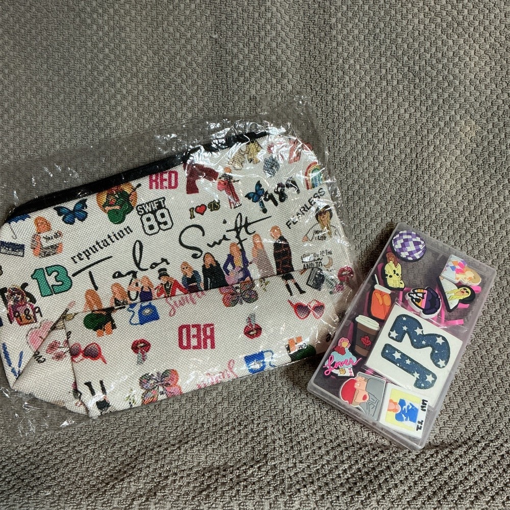 Taylor Swift Era BUNDLE Makeup Bag & Straw Covers Set Of 10 Plus Tattoos! NEW - Picture 1 of 9